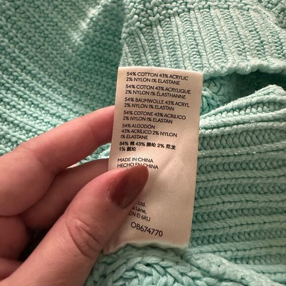 FREE PEOPLE Swim Too Deep Oversized Turtleneck Sweater Aqua Small - Picture 6 of 6